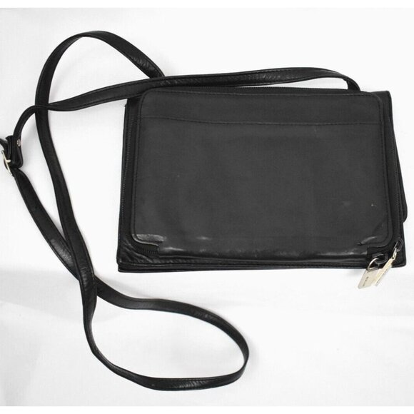 Vintage Perlina Soft Black Leather Crossbody Organizer Wallet Purse All-In-One - Picture 2 of 14